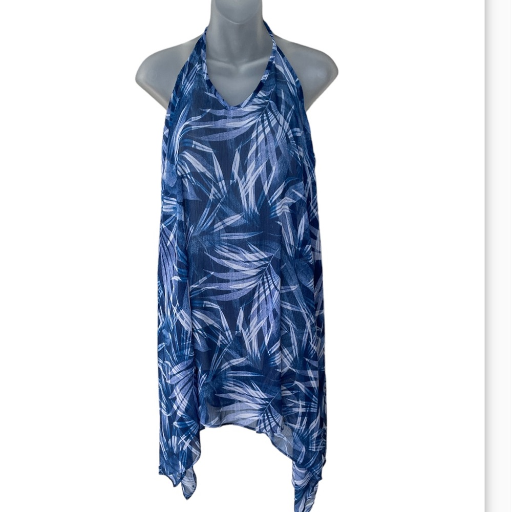 Ellen Tracey Swim cover up medium sheer tropical hues of blue NWT